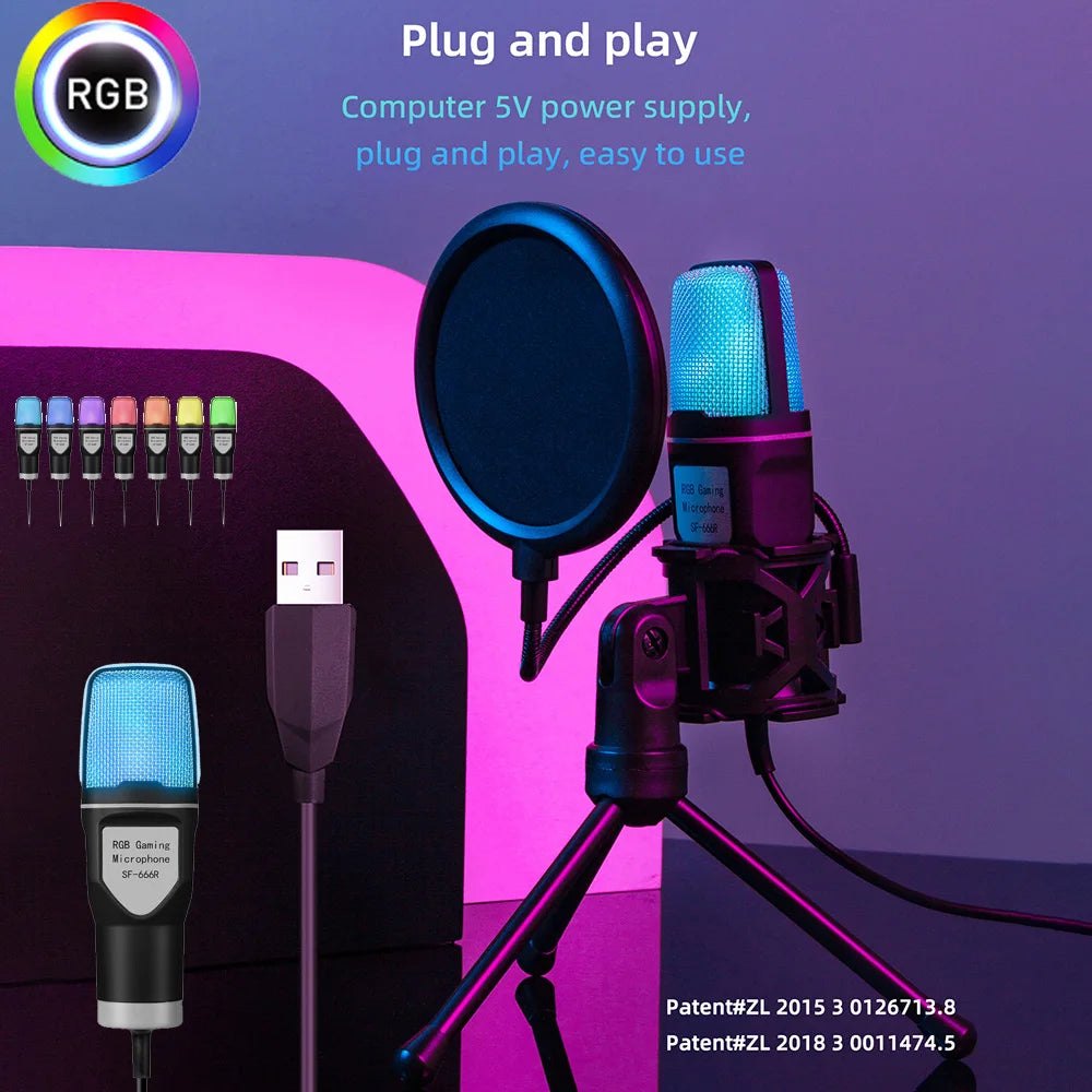 RGB USB Condenser Microphone With Shock Mount For Gaming And Streaming