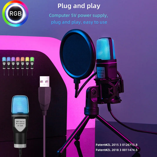 RGB USB Condenser Microphone With Shock Mount For Gaming And Streaming