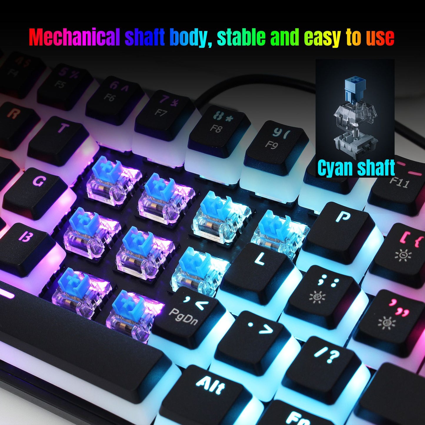 61-Key Wired Mechanical Keyboard with Blue Switches and Color Backlit Pudding Keycap Design