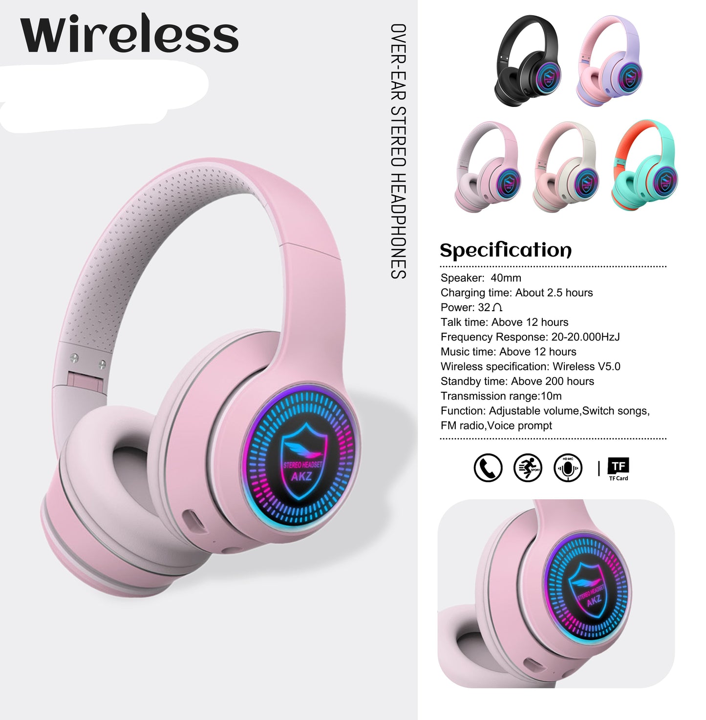 High Quality Wireless Bluetooth Headset with RGB Light