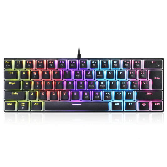 61-Key Wired Mechanical Keyboard with Blue Switches and Color Backlit Pudding Keycap Design