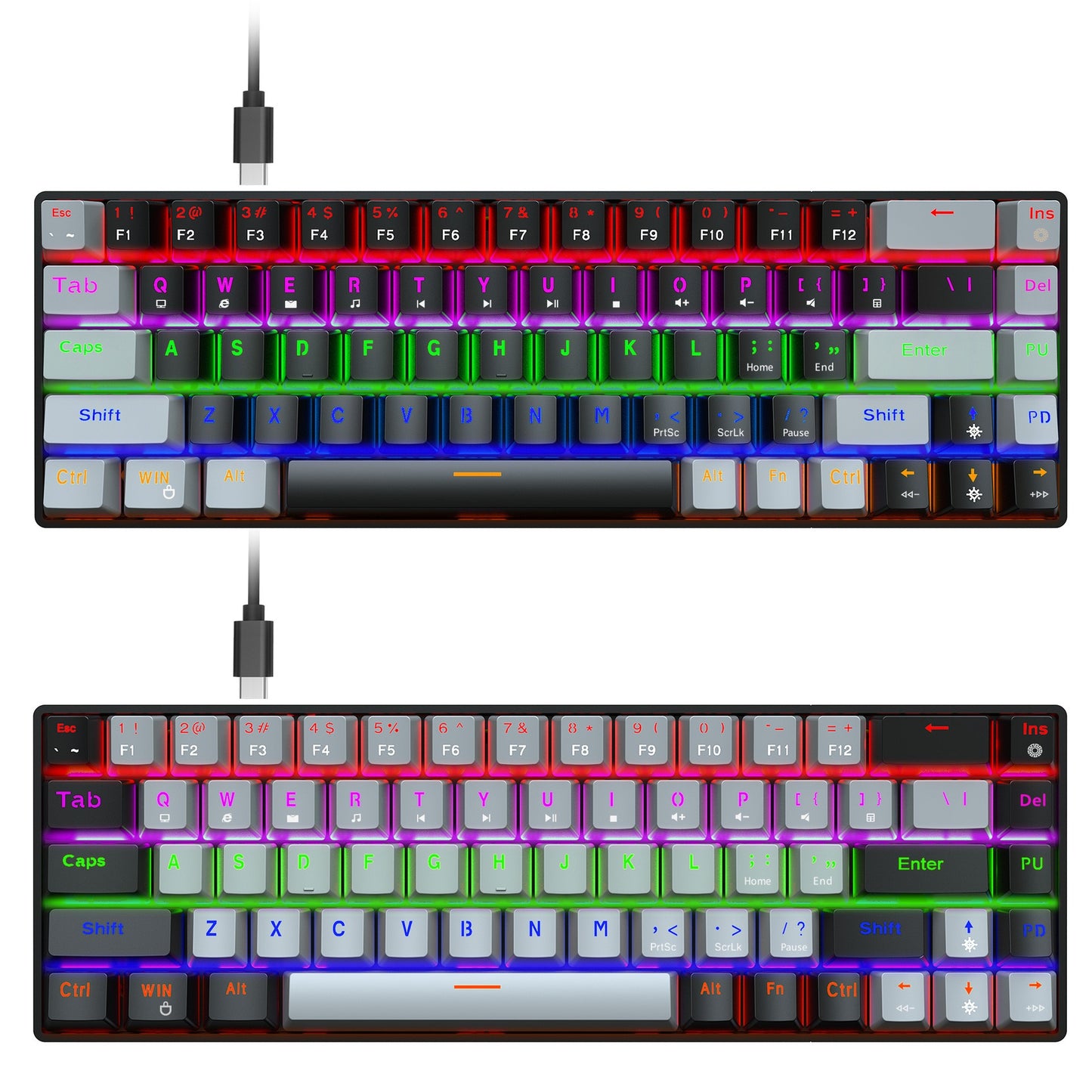 68 Key RGB Rainbow Backlit Mechanical Keyboard with Blue and Red Axis - 60%