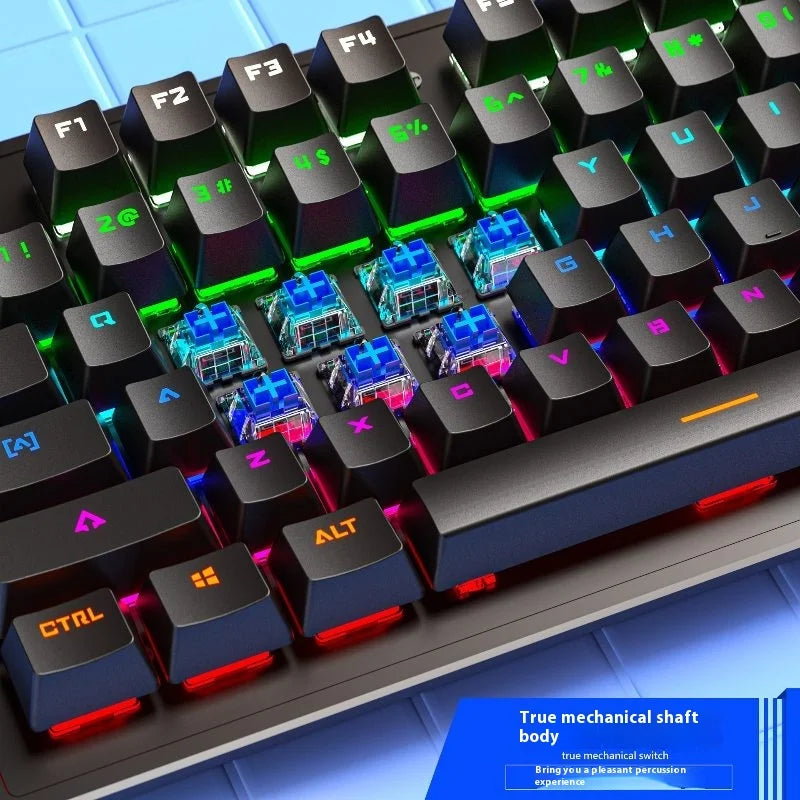 RGB mechanical keyboard with true mechanical switches and customizable lighting features.