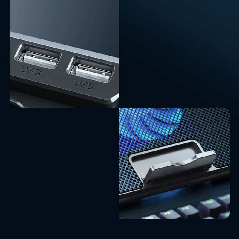 Laptop Cooling Pad with 6 LED Fan - 2 USB Ports - Phone Holder