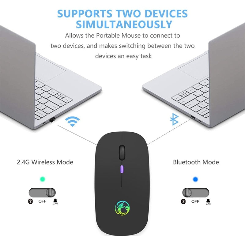 Wireless RGB Rechargeable Mouse - Ergonomic & Silent