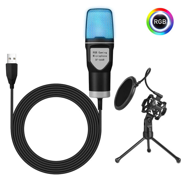 RGB USB Condenser Microphone With Shock Mount For Gaming And Streaming