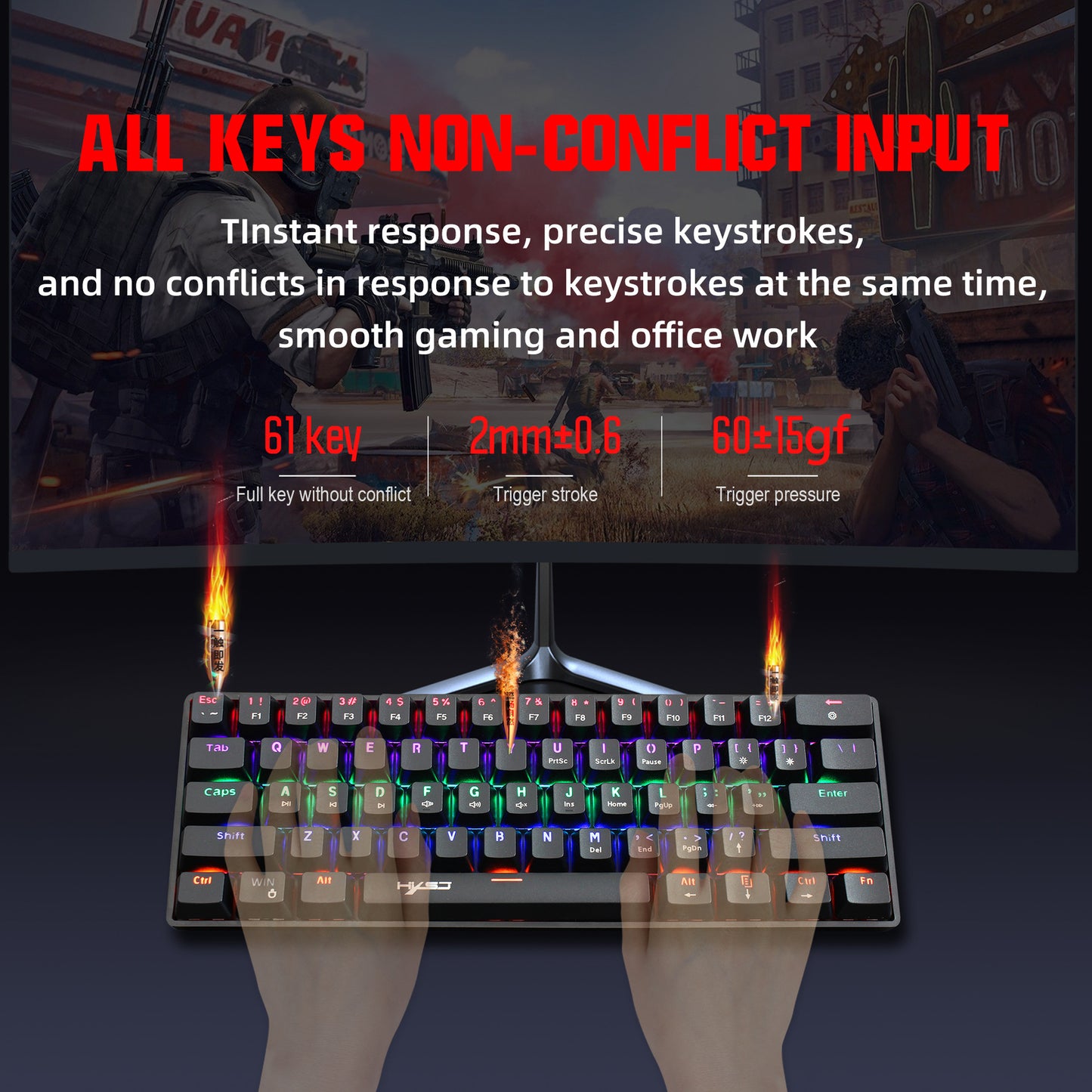 Mechanical 61 Wired RGB Keyboard with Blue Switches for Gaming and Office Use
