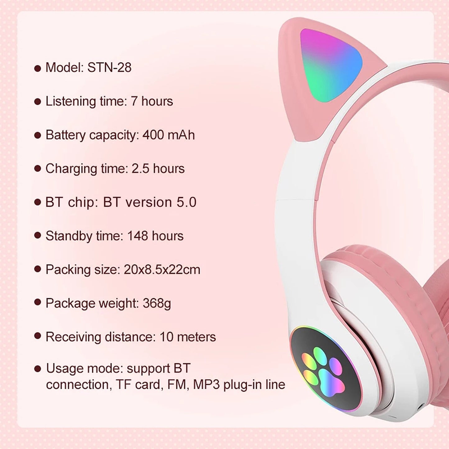Over Ear Music Headset with Glowing Cat Ear Design