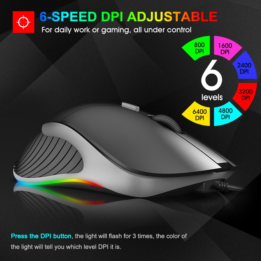 High Configuration USB Wired Gaming Mouse - 6400 DPI