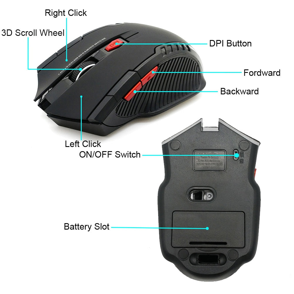 2.4GHz Wireless Mouse with USB Receiver - 2000DPI