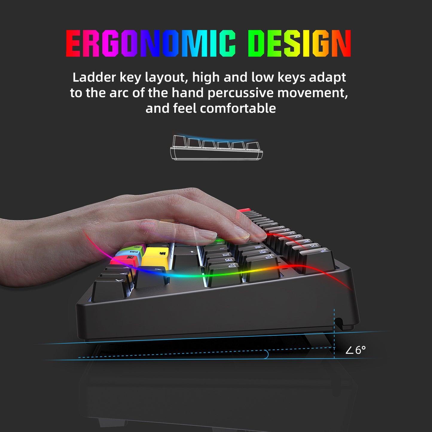 87 Key Wired Mechanical Gaming Keyboard with Red Switches and 20 LED Light Effects