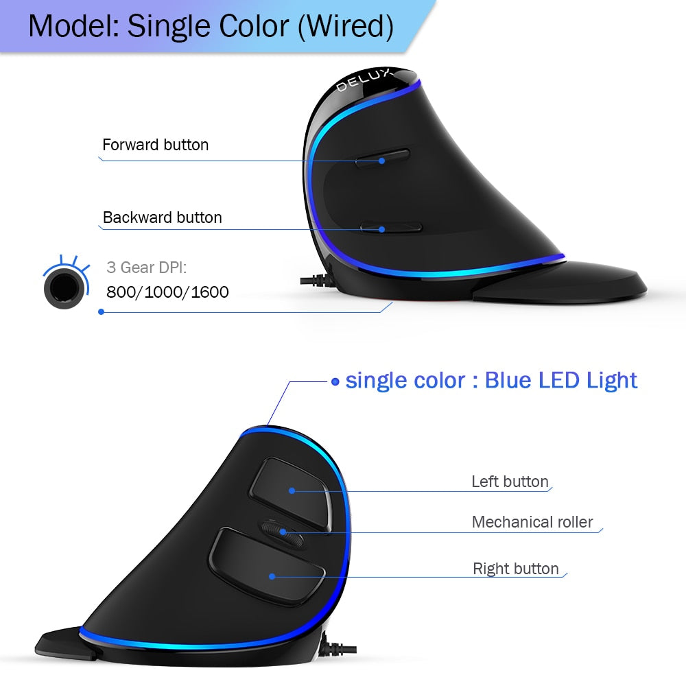 Ergonomic Vertical Gaming Mouse - 4000 DPI RGB