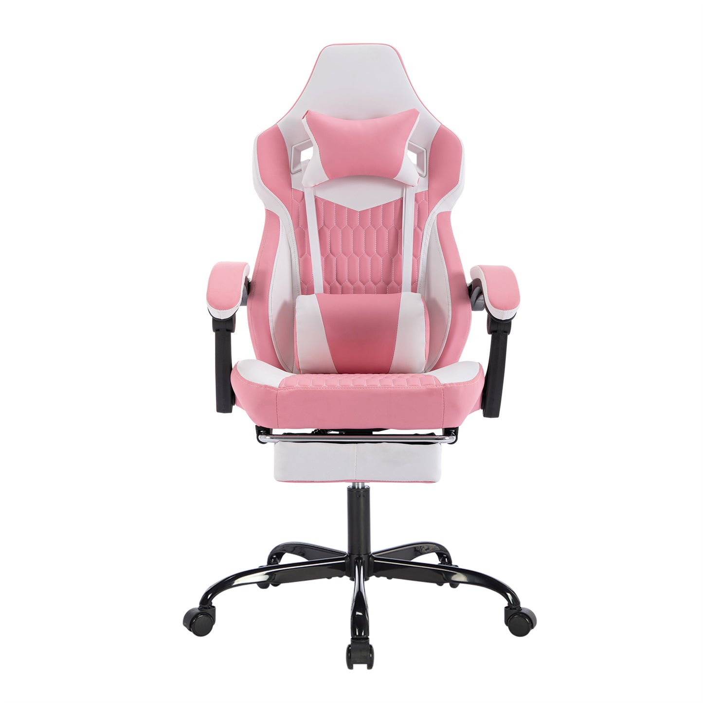 Pink Gaming Chair With Footrest PVC Leather Ergonomic High Back Lumbar Support