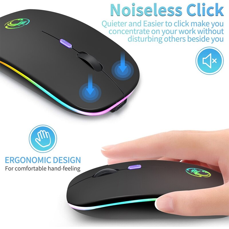 Wireless RGB Rechargeable Mouse - Ergonomic & Silent