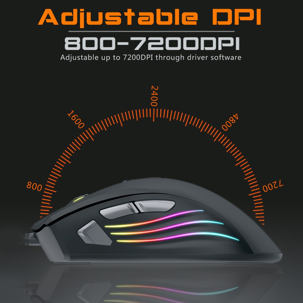 Professional RGB Backlit Gaming Mouse - Wired Optical Sensor - 3200/7200 DPI