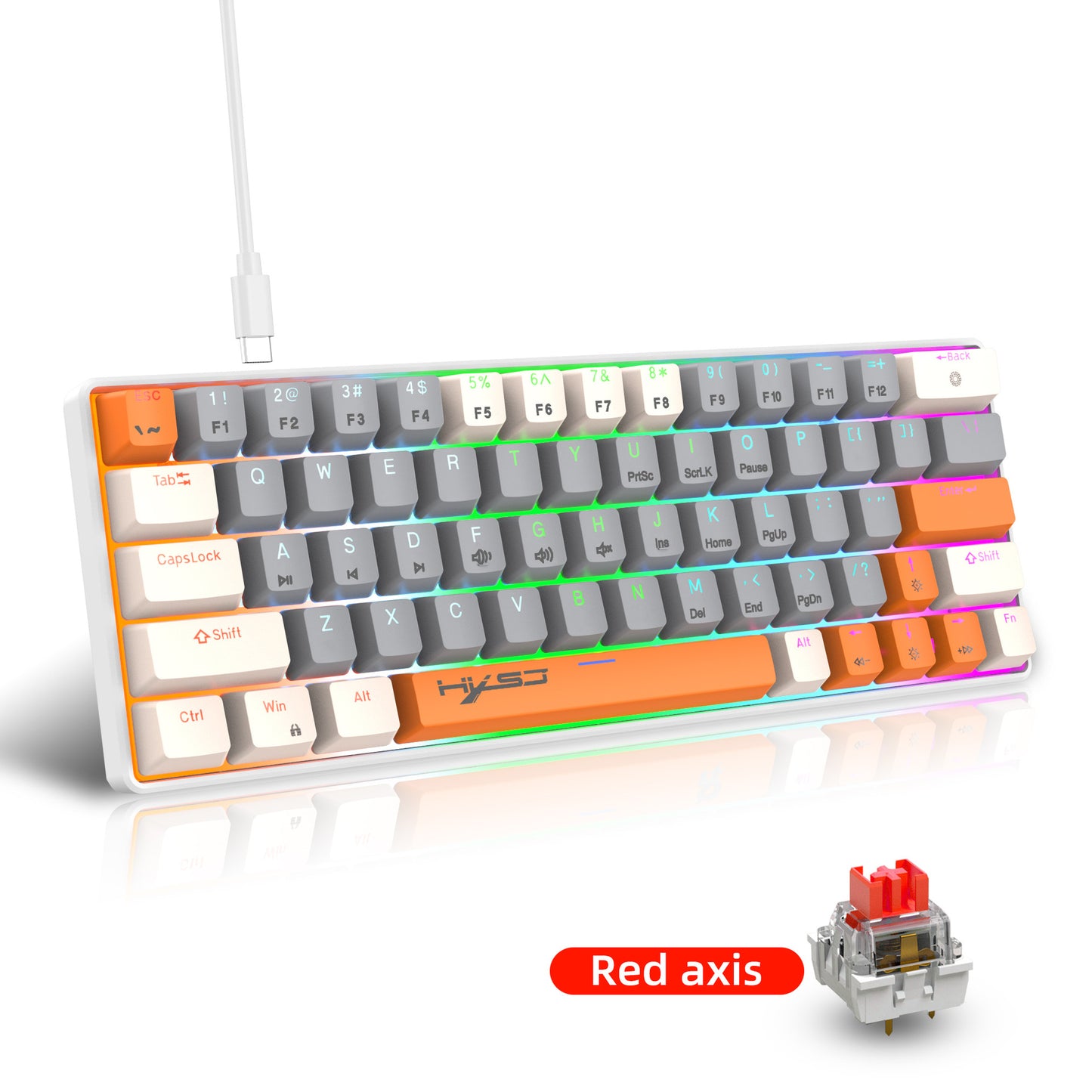 63-Key Portable 60% Mechanical Gaming Keyboard with RGB Backlighting