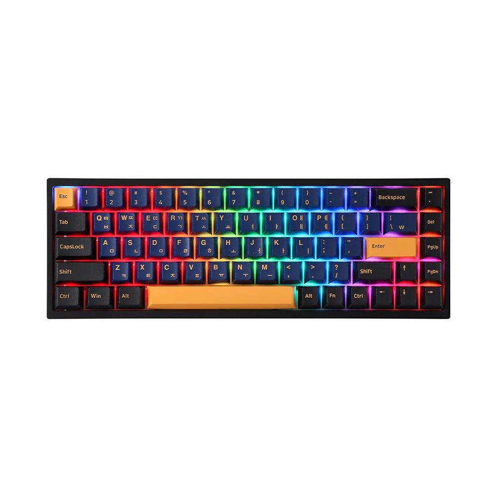 Compact RGB mechanical keyboard with black keys and vibrant backlighting
