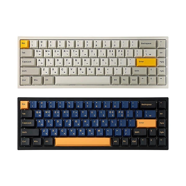 Wireless mechanical keyboard set in gray and blue with orange accents, ergonomic design, and low-profile keys.