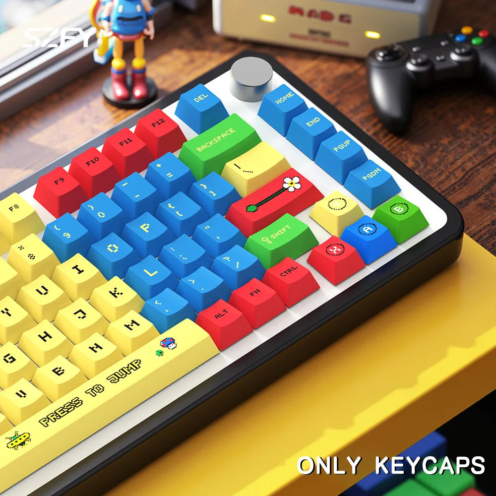 135-Key Large Retro Gamer Color Block Anime Themed Keycaps, PBT Material, Cherry Profile