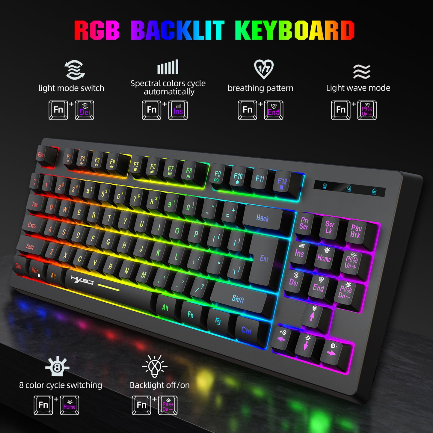 87-Key Wireless 2.4G Film Keyboard RGB Backlit Wireless Keyboard