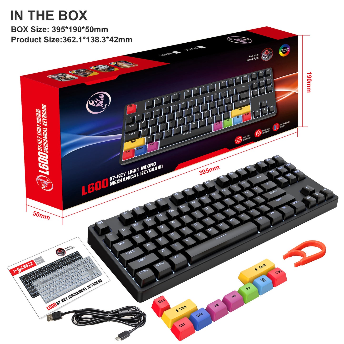 87 Key Wired Mechanical Gaming Keyboard with Red Switches and 20 LED Light Effects