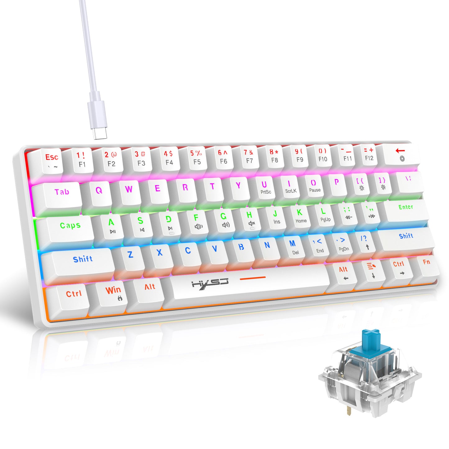 61-Key Mechanical Keyboard  - Backlit Blue Axis Gaming Keyboard
