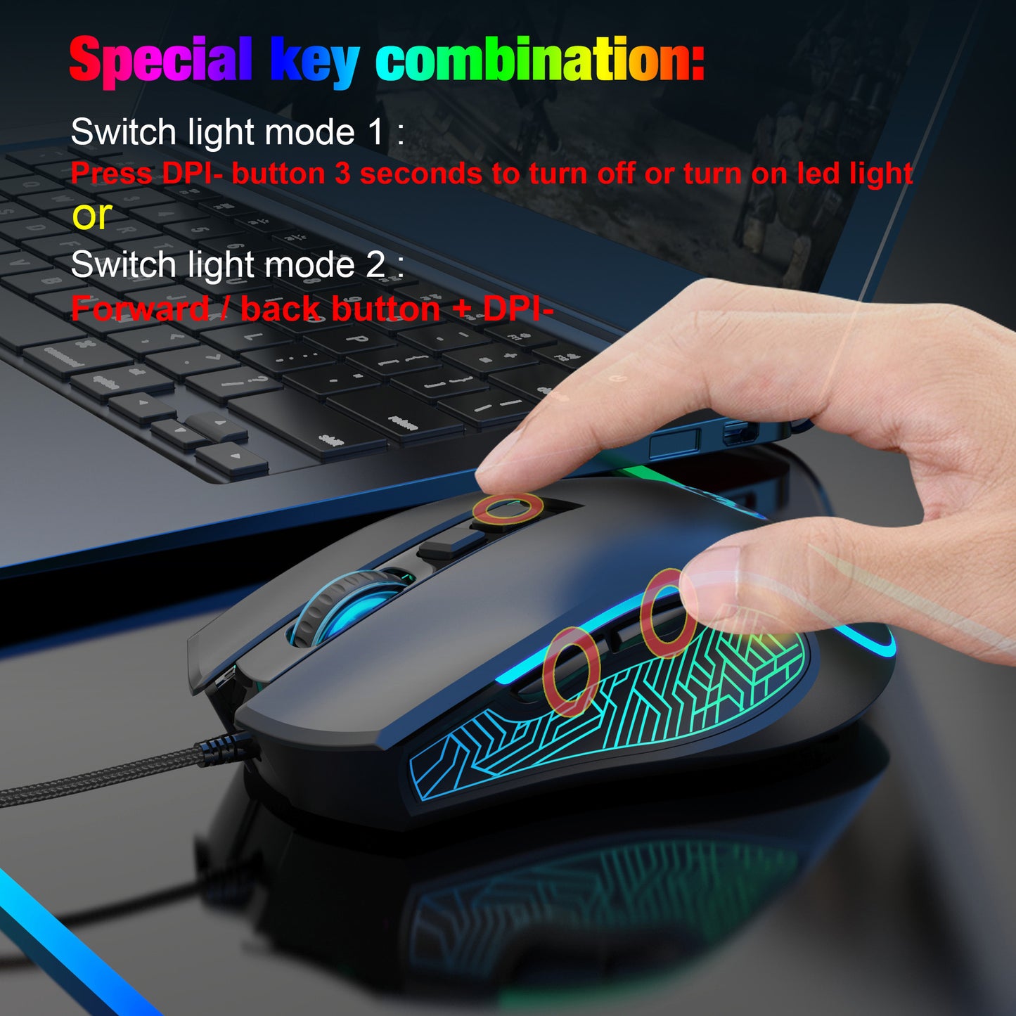 Colorful Wired Gaming Mouse - Adjustable 3600DPI