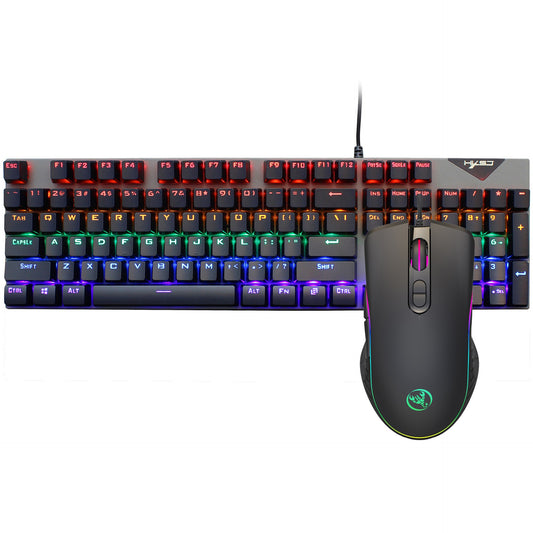 Suspended Keycaps RGB Illuminated Mechanical Feel Wired Keyboard and Mouse Gaming Set