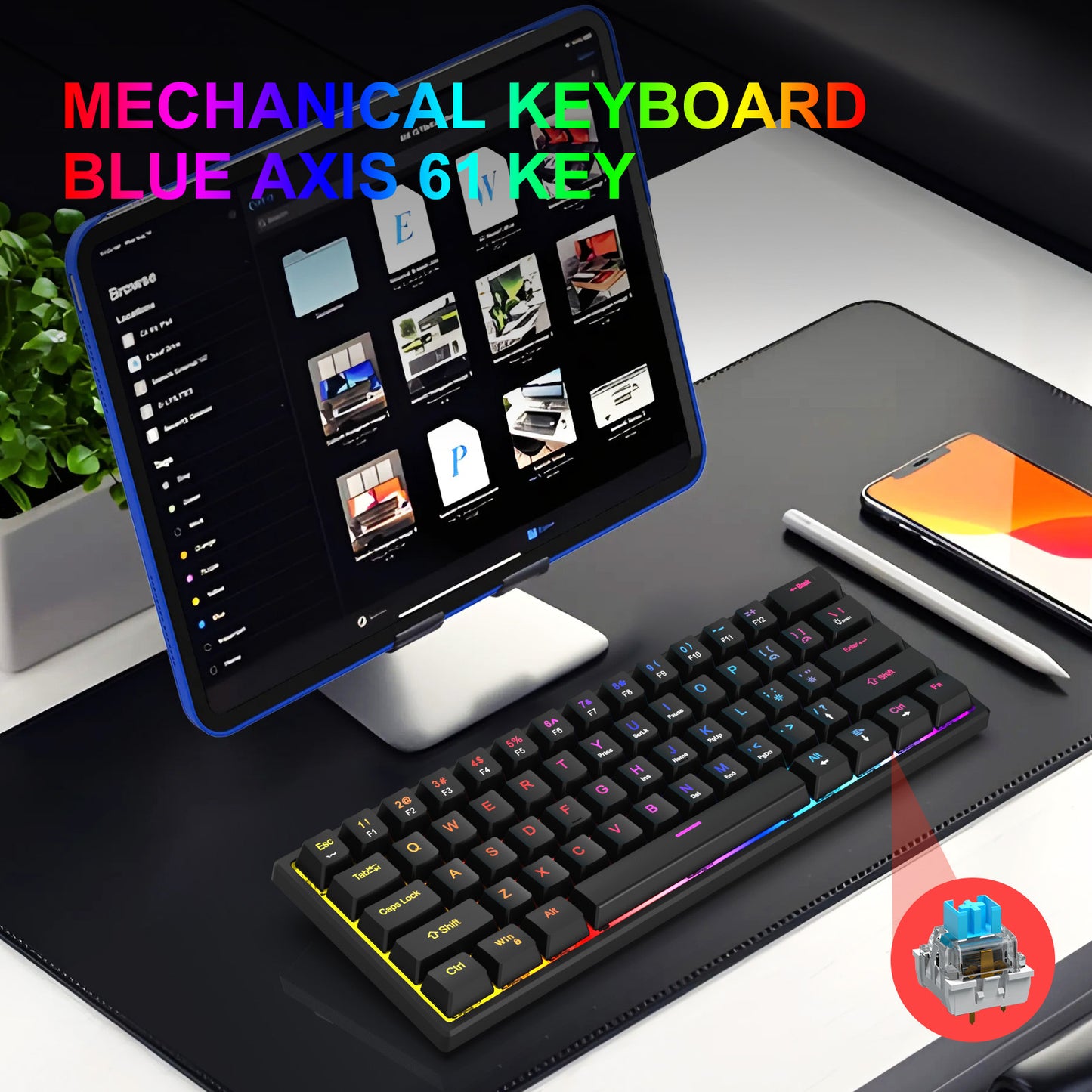 Wired Mechanical Keyboard with Blue Switch - 61 Keys