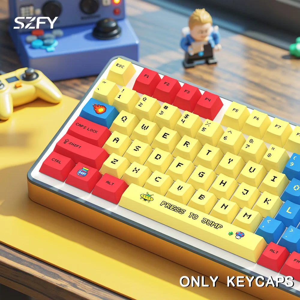 135-Key Large Retro Gamer Color Block Anime Themed Keycaps, PBT Material, Cherry Profile