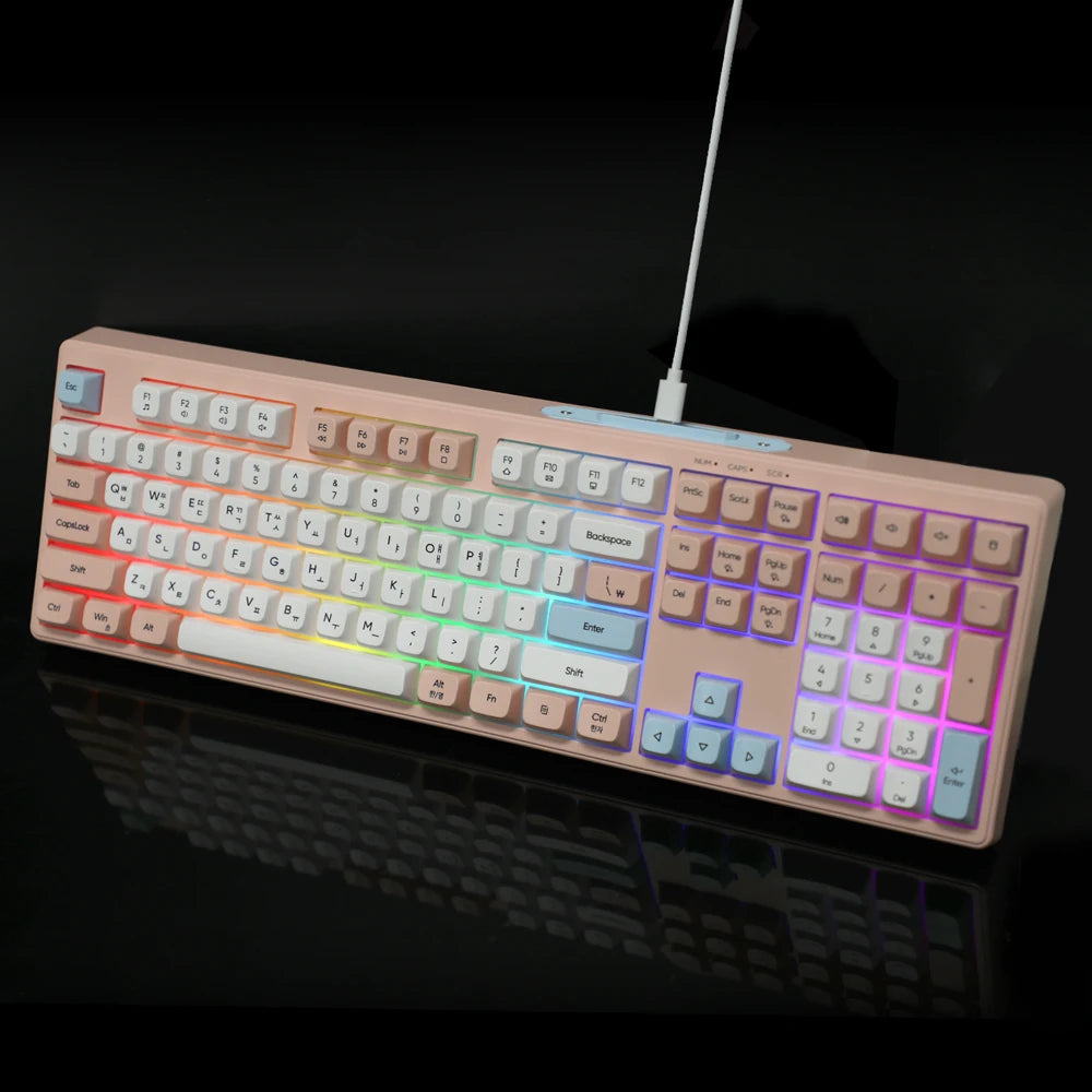 Pink USB C Membrane Keyboard For Office And Gaming