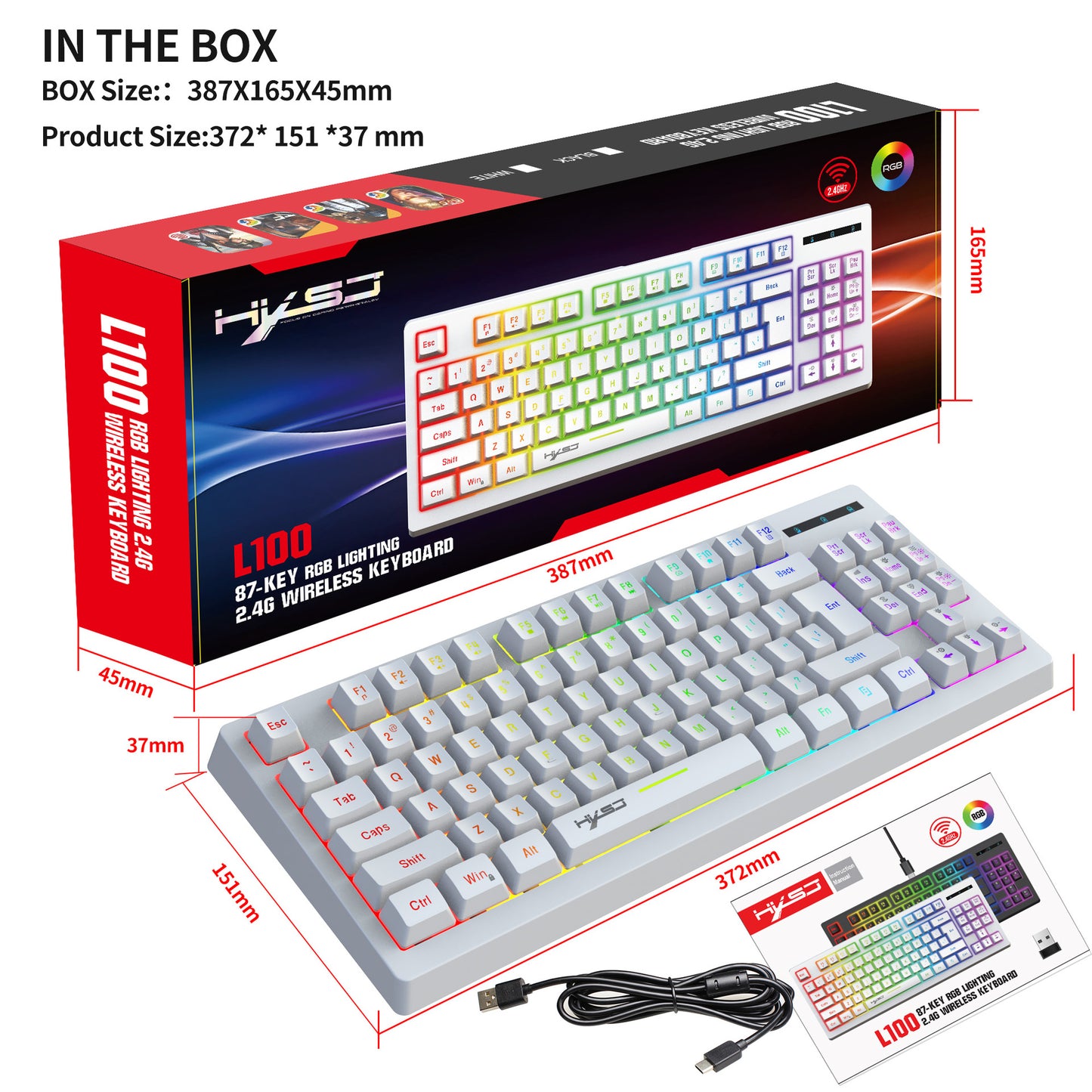 87-Key Wireless 2.4G Film Keyboard RGB Backlit Wireless Keyboard