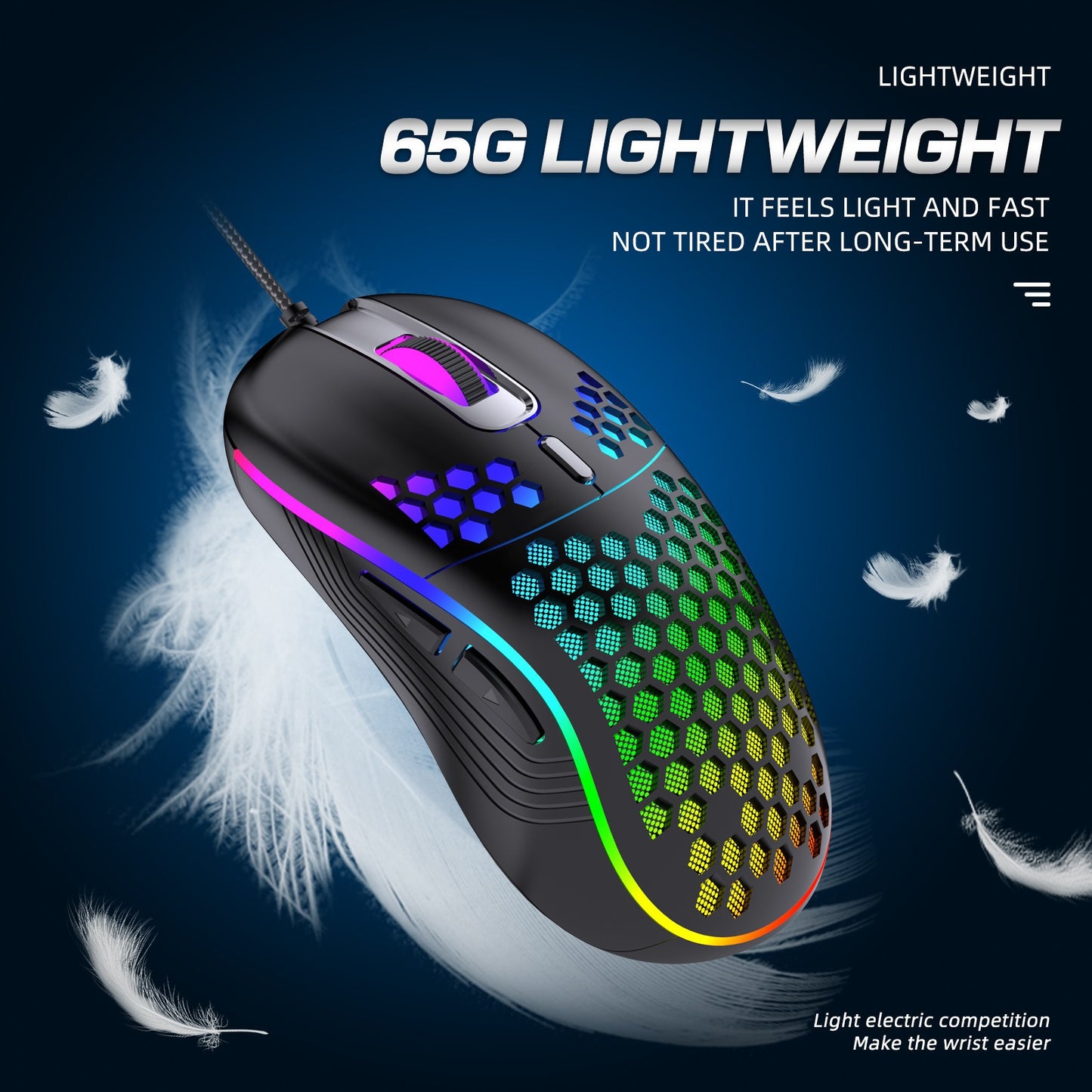 Wired Mesh Gaming Mouse with Glowing Lights