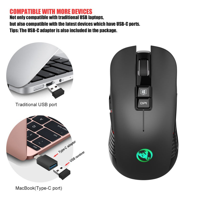 Rechargeable Wireless Mouse 3600dpi - Adjustable & Colorful