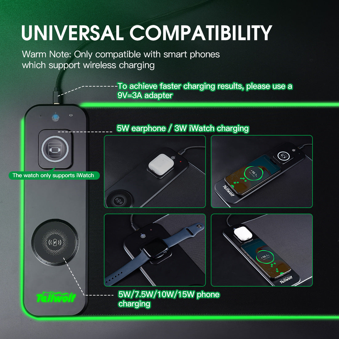 3 In 1 Magnetic Wireless Charging Mouse Pad With Luminous Desk Pad