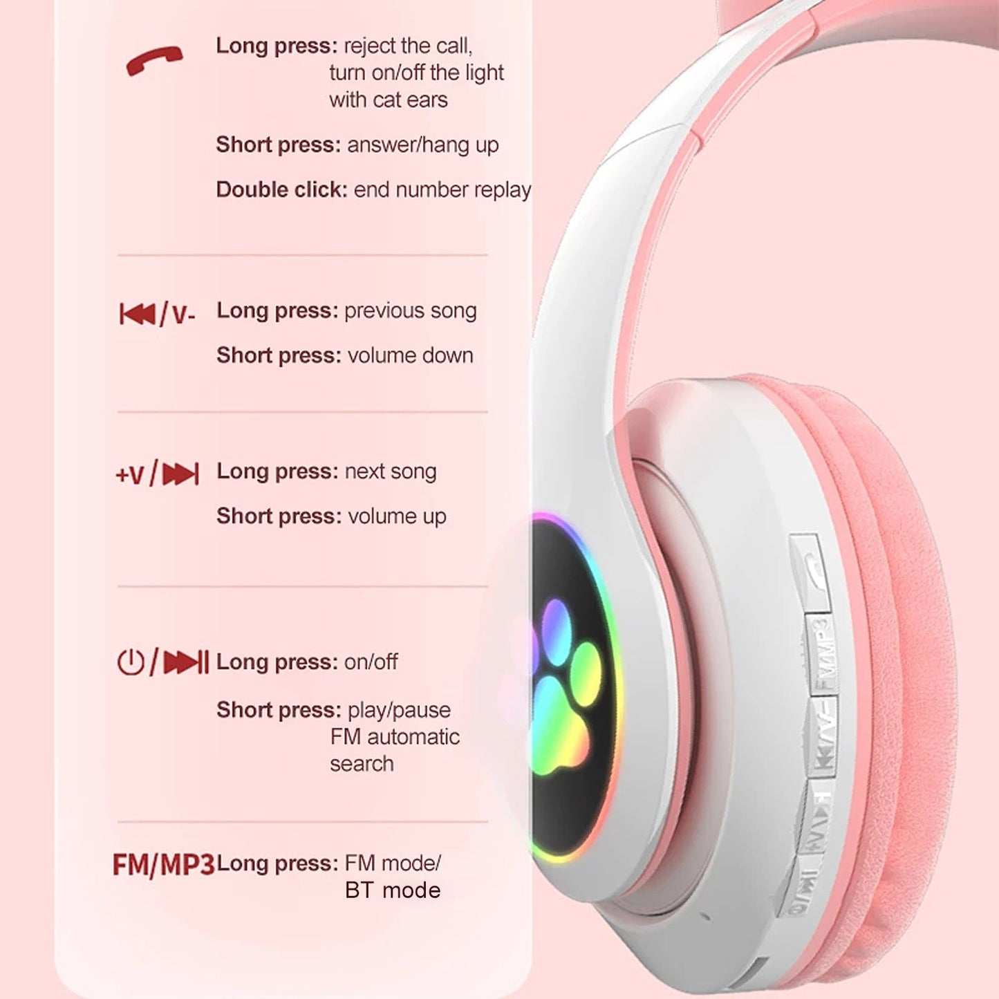 Over Ear Music Headset with Glowing Cat Ear Design