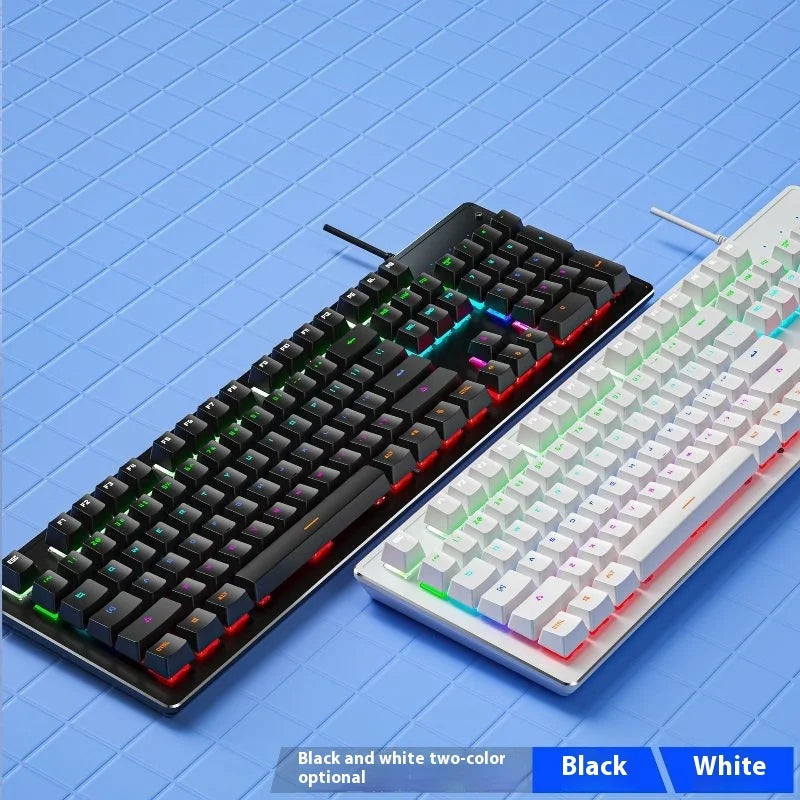 Gaming keyboard set in black and white, featuring RGB lighting and mechanical keys for enhanced performance.