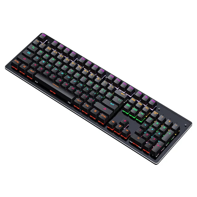 RGB mechanical gaming keyboard with black keys and customizable lighting features.