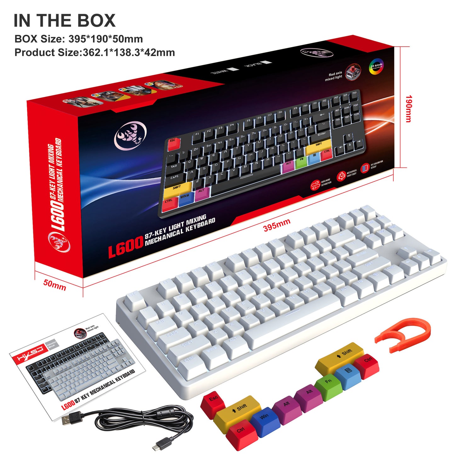 87 Key Wired Mechanical Gaming Keyboard with Red Switches and 20 LED Light Effects
