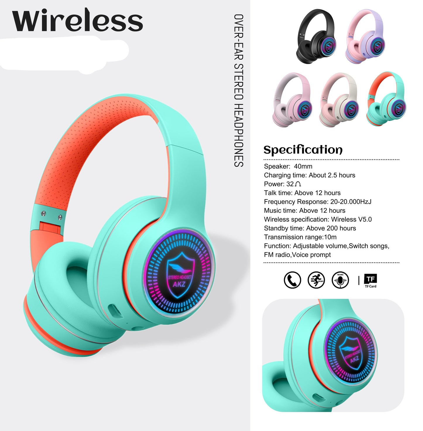 High Quality Wireless Bluetooth Headset with RGB Light