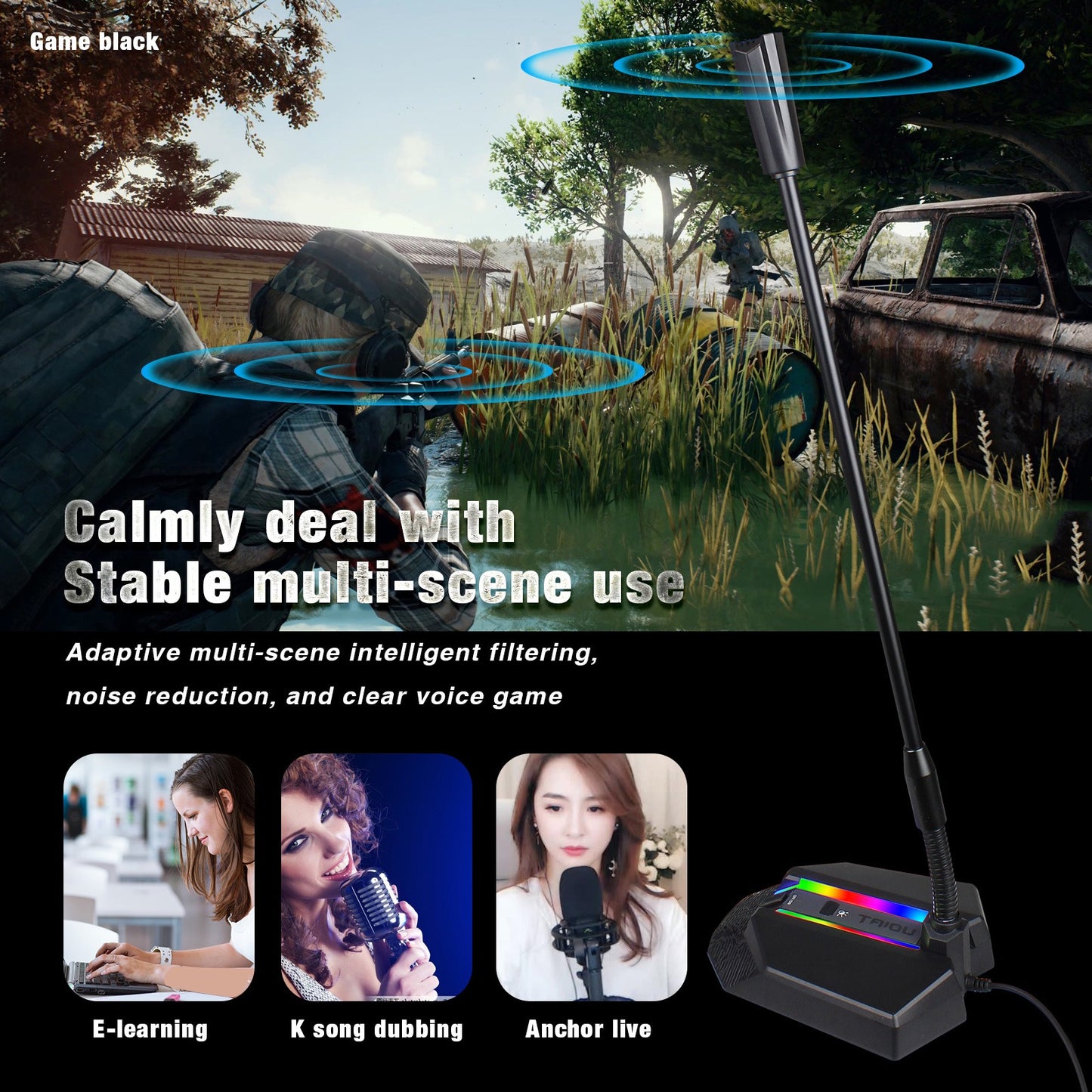 Desktop RGB Luminous Condenser Microphone for Gaming