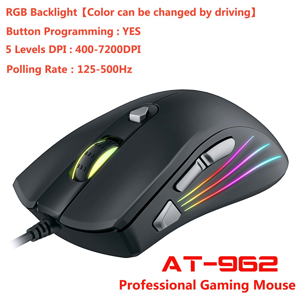 Professional RGB Backlit Gaming Mouse - Wired Optical Sensor - 3200/7200 DPI