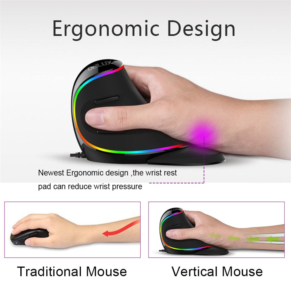 Ergonomic Vertical Gaming Mouse - 4000 DPI RGB