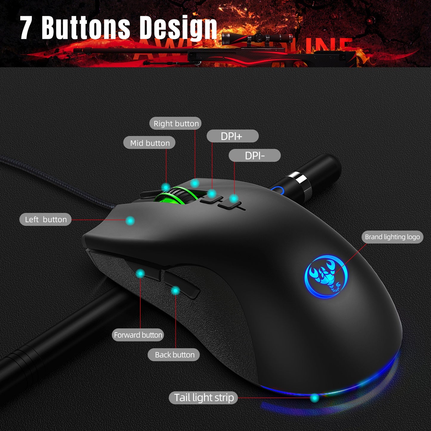 Esports Colorful Luminous Wired Mouse