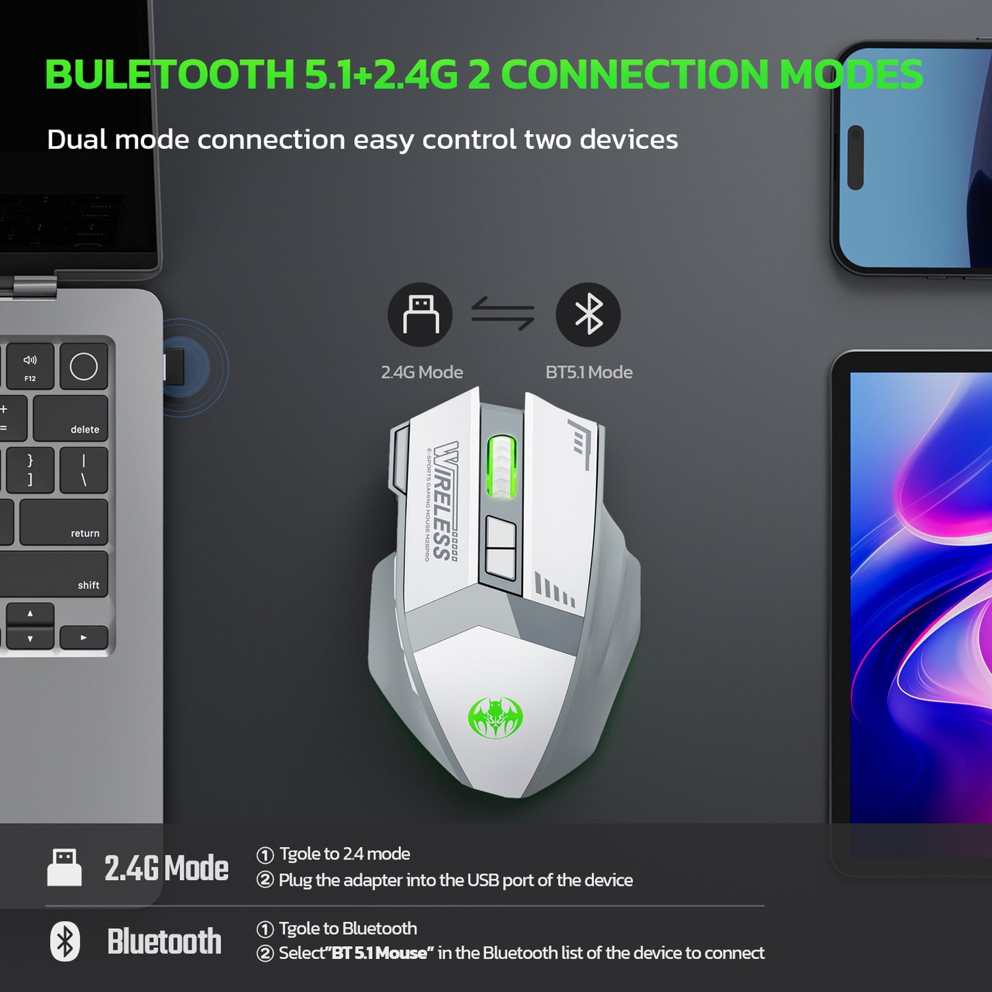 Wireless Charging Bluetooth Dual-Mode Gaming Mouse