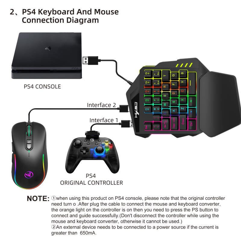 One-Handed RGB Illuminated Gaming Keyboard with Built-In Converter