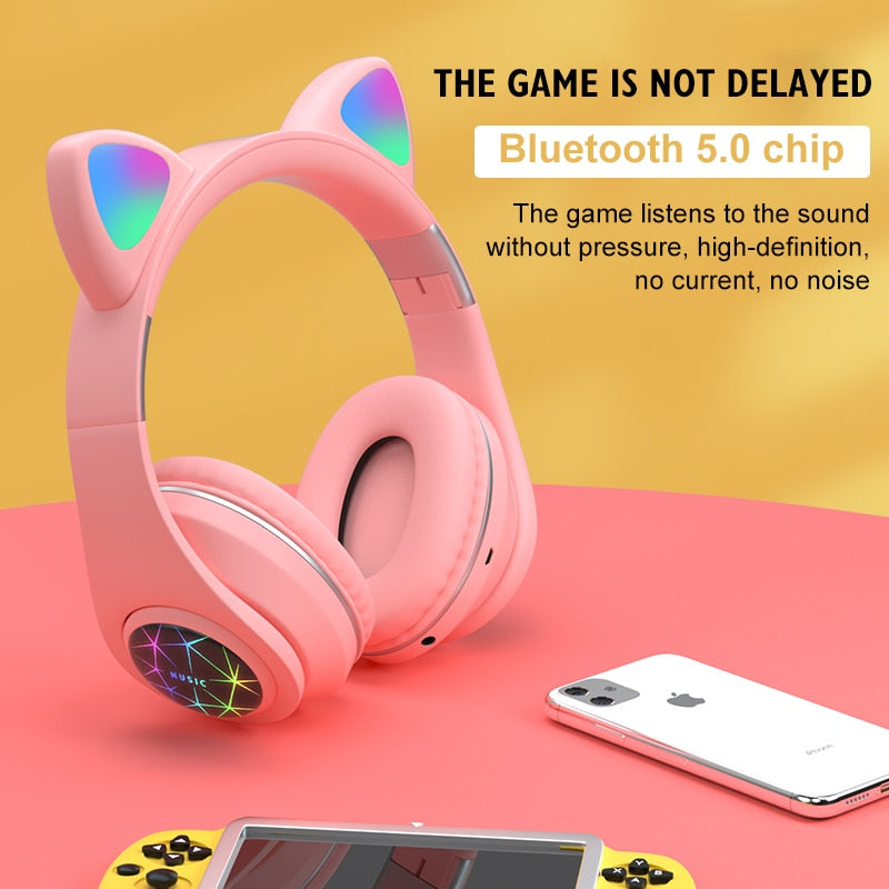RGB Cat Ear Headphones - Bluetooth 5.0 & Noise Cancelling