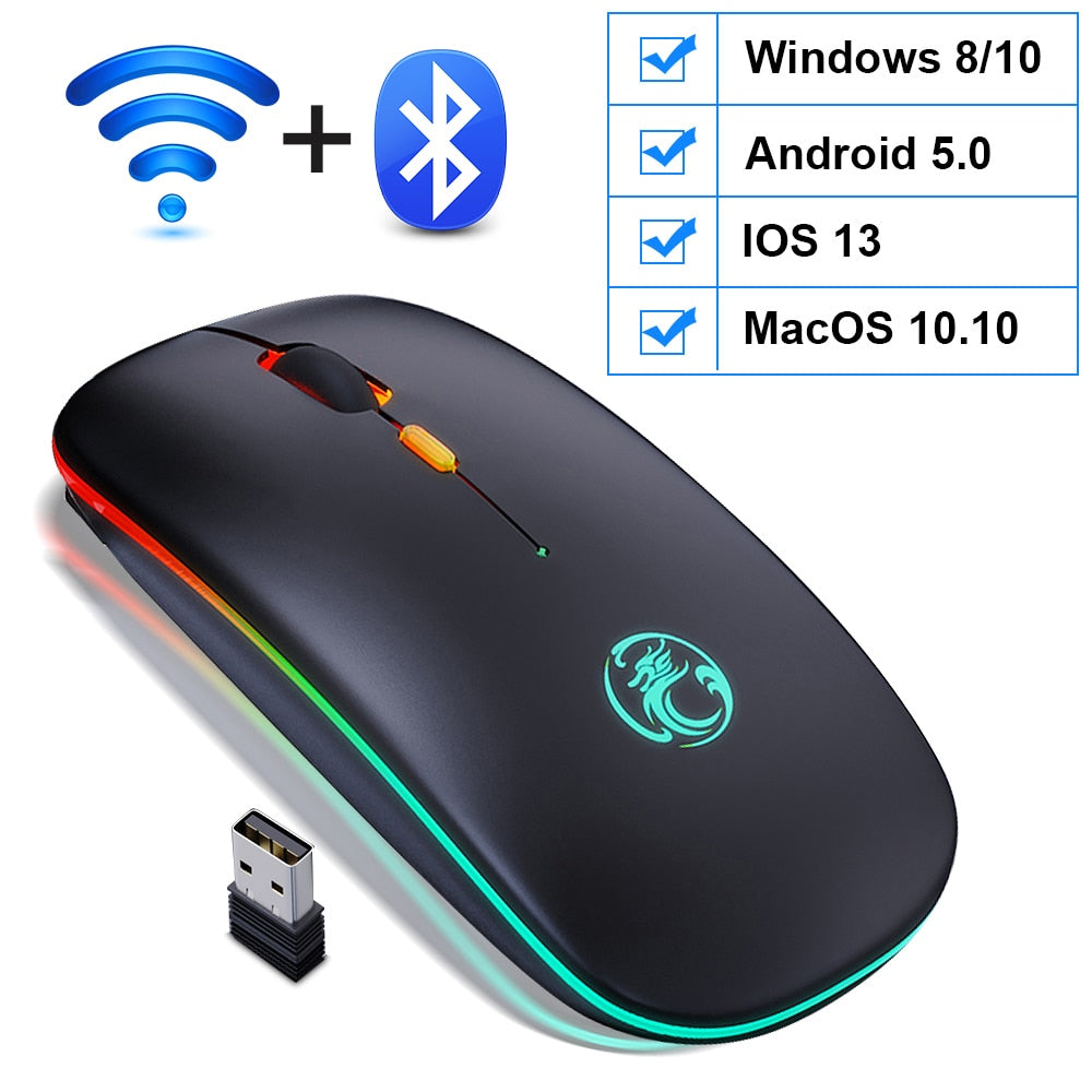 Wireless RGB Rechargeable Mouse - Ergonomic & Silent