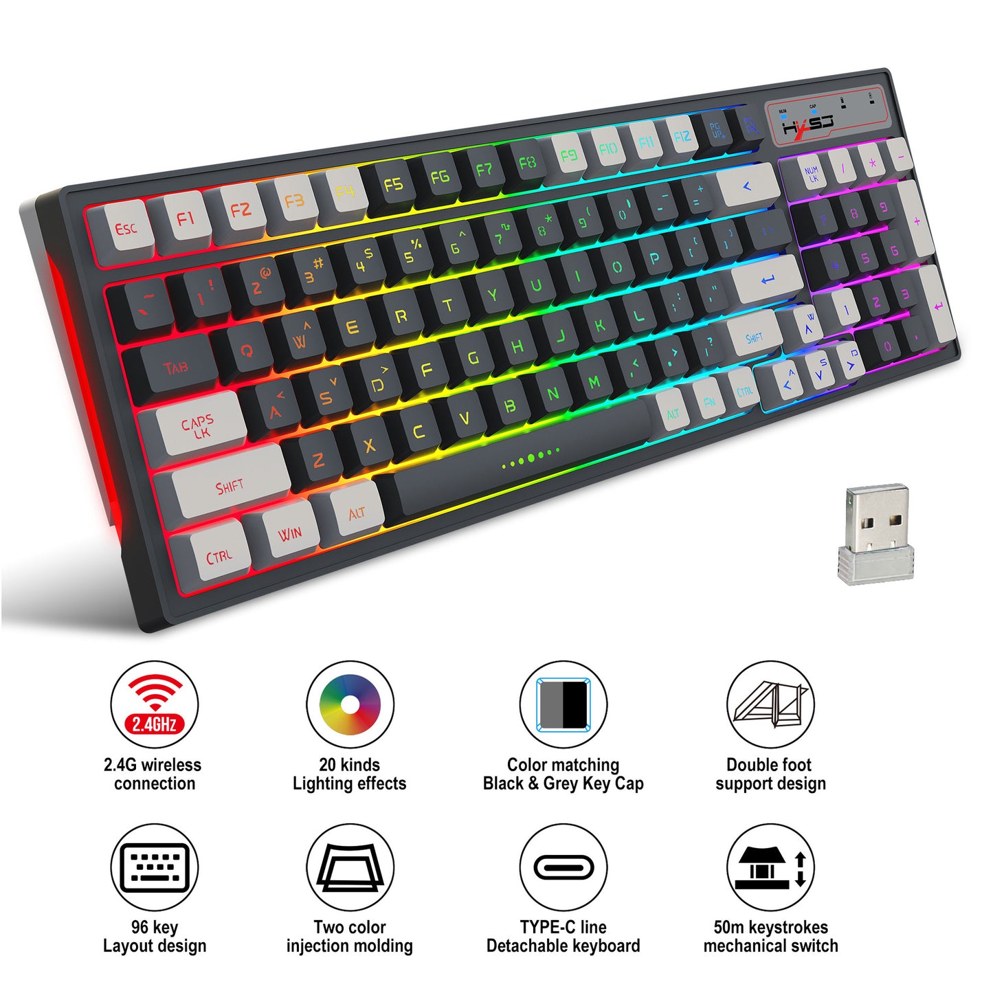 RGB Backlight Gaming Keyboard - 2.4G Wireless Membrane Keyboard