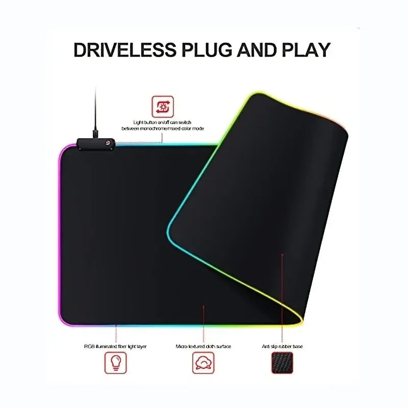 Large Gaming Mouse Pad with Light Modes & Non-Slip Base
